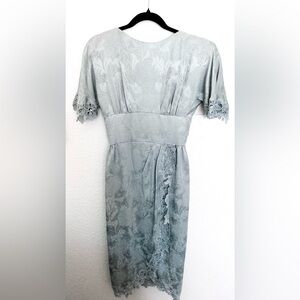 Carol Peretz Silk Floral Lace Jaquard Crystal Embellished Evening Dress Vintage